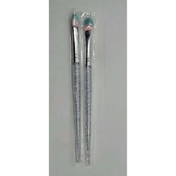 Slmissglam SB68 Eyeshadow Brush Lot Of 2 New Clear Sparkly Handle, Pink Teal - Picture 3 of 5